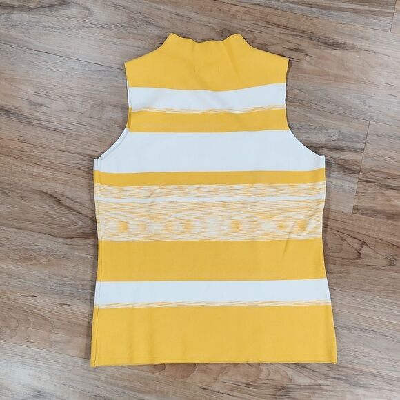 ☔️🔺️Nine West Yellow & White Striped Stretch Fitted Sleeveless Top Medium - Picture 3 of 9